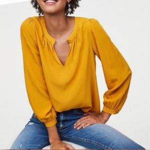 loft mustard color long sleeve blouse